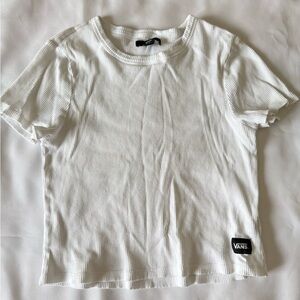 Vans White Ribbed Crewneck Tee with Logo Patch